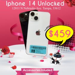 14 Unlocked  129Gb clean with warranty and charger @ 12811 N Nebraska Ave. Tampa, 33612