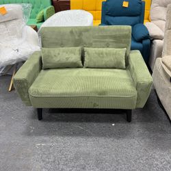 48.82" Small Tufted Loveseat Sofa with 2 Pillows and Tapered Wood Legs - Green