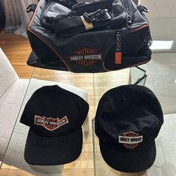 New Harley Davidson Duffle Bag And 2 Hats 