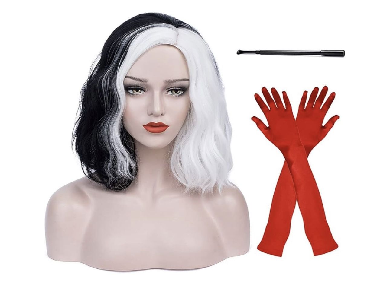 Halloween Black White Cruella Deville Wig