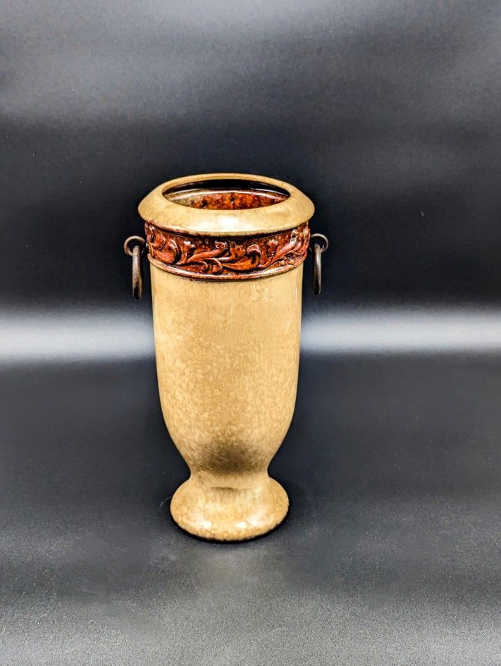VTG Ceramic Florentine Style Vase With Metal Rings On Side EVC