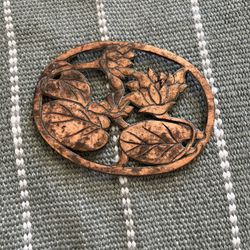 Vintage 1980 Taiwan Metal Copper Color Lily Pad Floral Trivet Wall Hanging