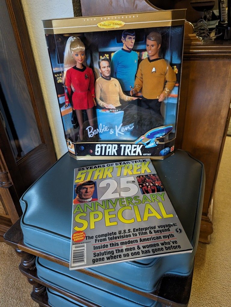 Star Trek Barbie & Ken 30th Anniversary Collectors Edition Gift Set Along With Star Trek 25th Anniversary Special Magazine