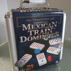 Cardinal's Mexican Train Dominoes Family Board Game w Aluminum Carry Case. NEW