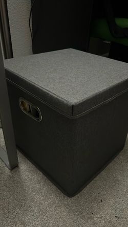 Gray Fabric Storage Ottoman with Lid for Vinyls