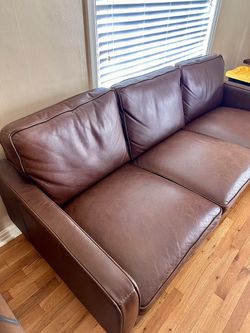 Brown Leather 3-Seat Sofa and Loveseat