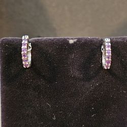 Genuine Amethyst Hoop Earrings 