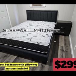 Queen Size Bed Frame With Pillow Top Mattress Included 