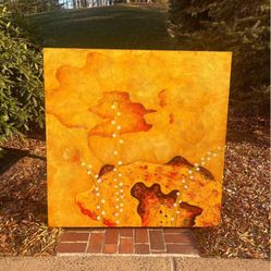 Large abstract wall art floral on canvas with wall hang hardware flowers nature yellow saffron