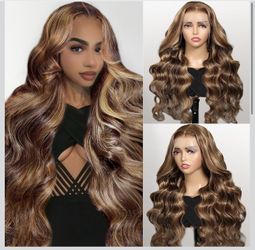 New-Qimo Honey Blonde Wig Human Hair 200 Density 13x6 HD Lace Frontal Wigs Ombre Body Wave Lace Front Wigs Human Hair Pre Plucked Highlight 4/27 Color
