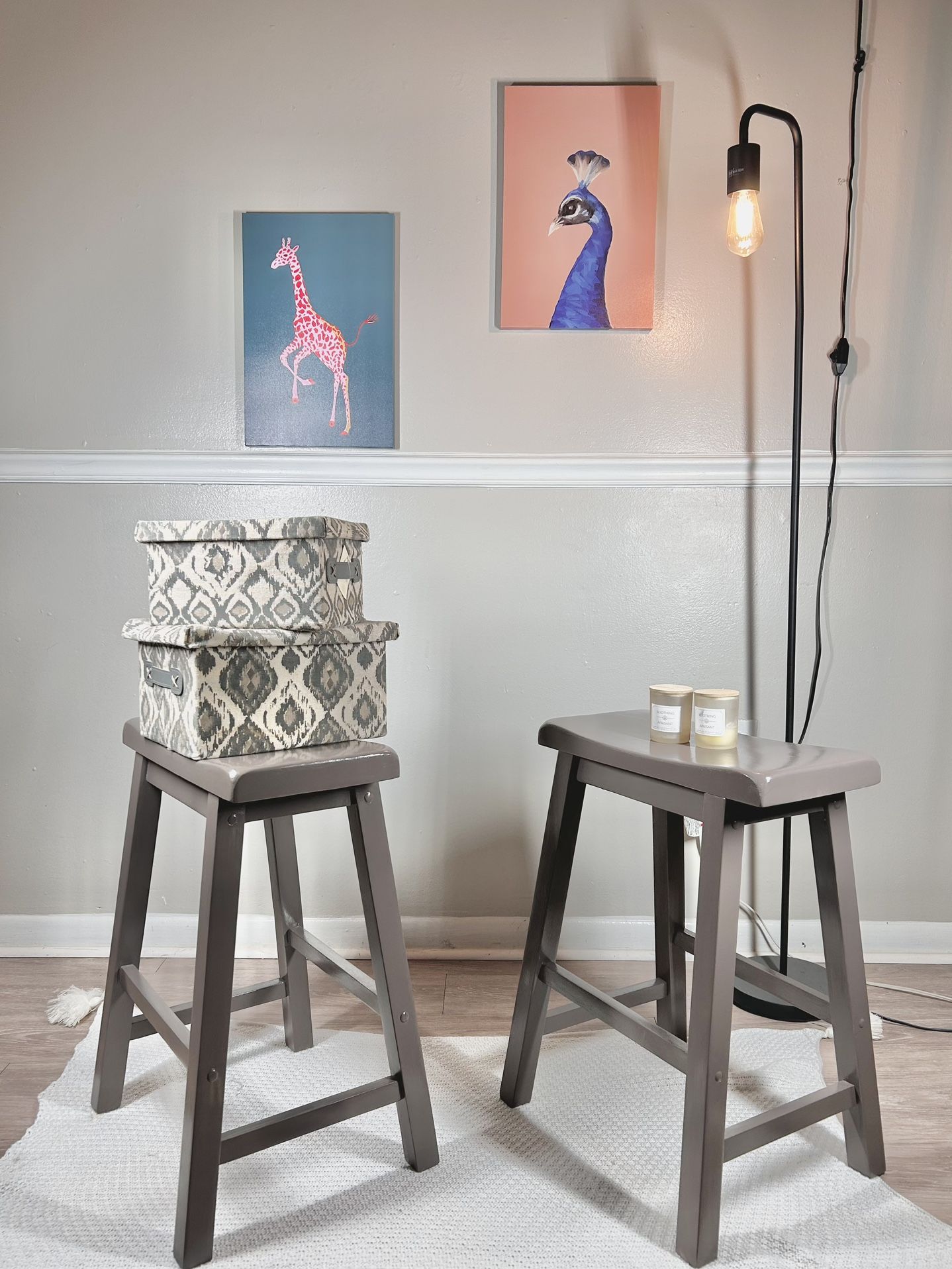 Set of 2 | Refinished Greige Accent End Tables or Counter Stools