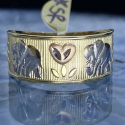 $475 Three Tone Yellow White And Rose Gold Elephant W Rose Ring Band
