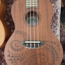 Luna Ukelele Uke Tc Mah "Tattoo" Carved Surface Music Musical Instrument With Bag