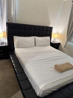 Black Faux Leather Queen Bed Frame