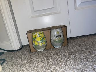 Set Of 2 Lemon Stemless Wine Glasses