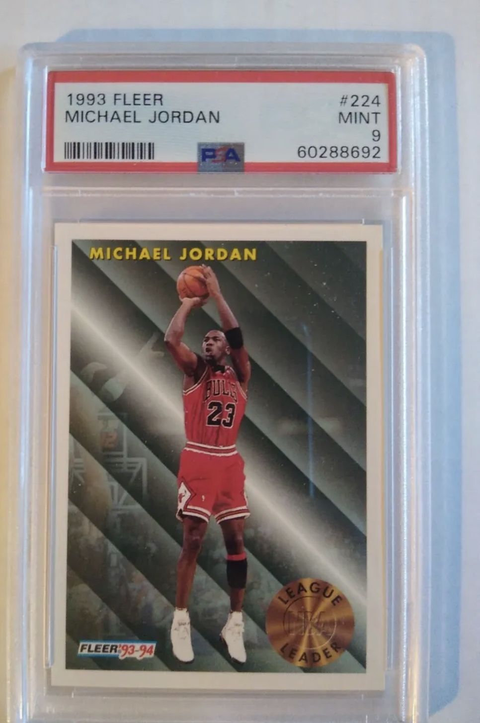 1993/94 FLEER MICHAEL JORDAN #224 LEAGUE LEADER PSA 9 MINT CHICAGO BULLS NBA HOF