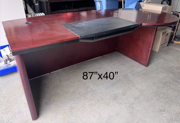 Cherry Wood Executive Office Furniture Set - Desk, Hutch, and Filing Cabinet