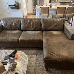 West Elm Leather Couch With Chaise - Free