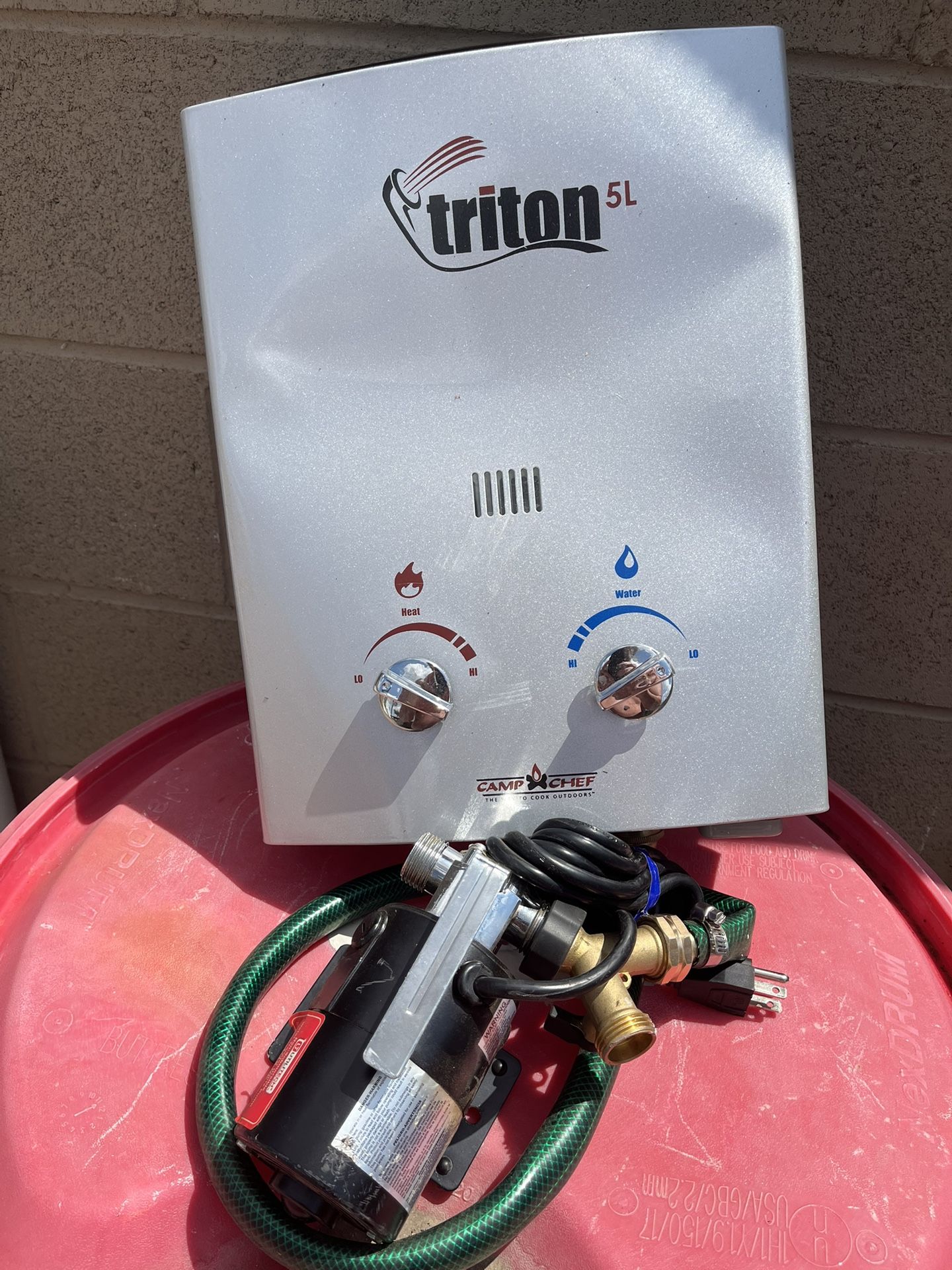 Camp Chef Triton 5L Portable Water Heater & Nexdrum 55 Gallon Drum