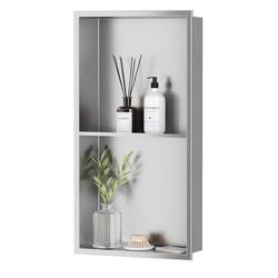 New No Tile Shower Niche Stainless Steel Wall Niche 13.1"X25.1"(Inner Size 12"X24")Two-Tier