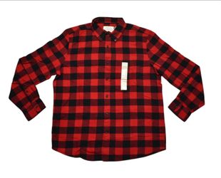 St John's Bay Classic Men's Large Flannel Shirt Red Buffalo Plaid Super Soft