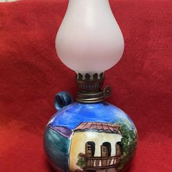 8.5 inches with Glass Handmade Hand painted Imported From Greece Ceramic Oil Lamp