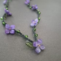 Forest Fairy Necklace – Purple Flower Vine Crochet Jewelry