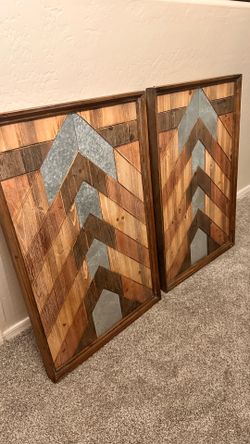 Rustic Wood and Galvanized Metal Wall Art Set