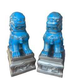 Chinese Blue Ceramic Statues 