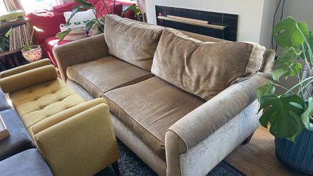 Yellow-Brown Velvet Couch, 25.5x34.5x80”