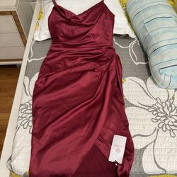 HTZMO  Satin Midi Dress Cowl Neck ,Size Medium Stretch, New Whit Tag.