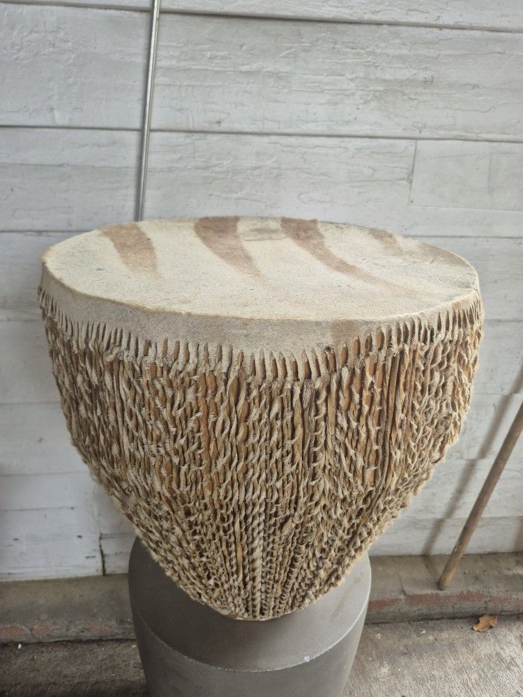 Antique African vintage zebra skin drum