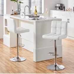 Bar Stools Set of 2 Adjustable Counter Height Barstools White