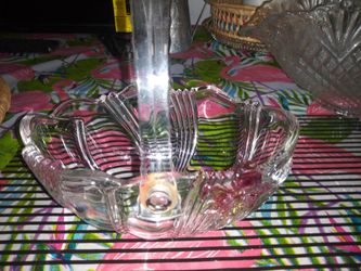 Crystal glass basket with glass handle.