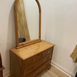 Wood Small Dresser And Mirror 