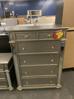 Elegant Silver 5-Drawer Chest and other Deeply marked down chests