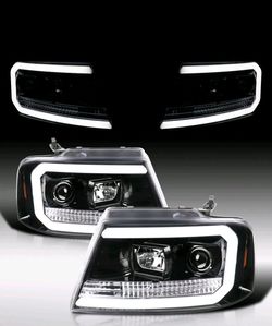 2004-2008 Ford F150 Slick Black LED Bar Projector Headlights