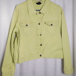 Sz 18 METROSTYLE Stretch Womens Vtg Denim Jean Jacket Cotton Light Lime Green 