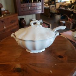 Antique Ironstone Covered Dish W/ladel