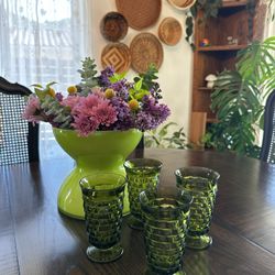 set of four vintage green indiana glass whitehall cubist tumblers