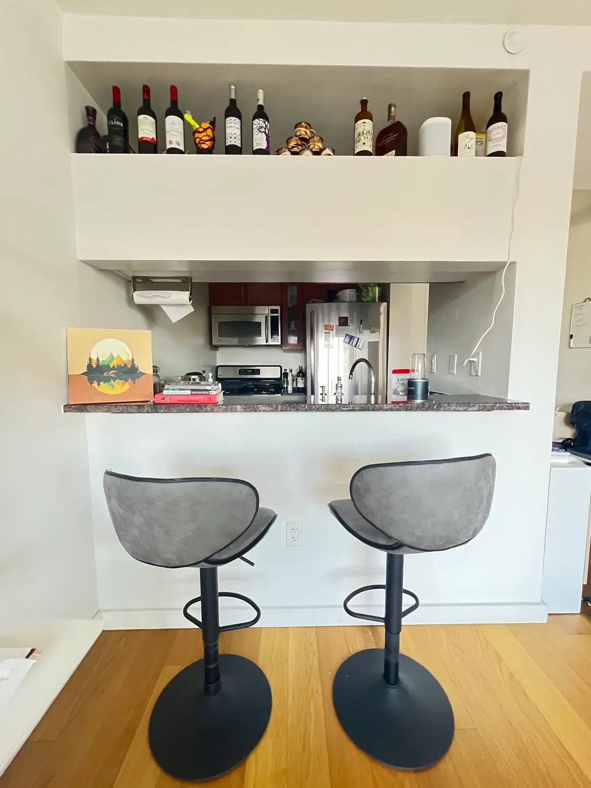 Adjustable Bar Stools (swivel with back) Gray