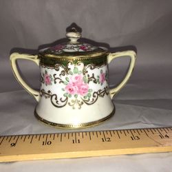 Hand Painted Japanese Nippon Porcelain Sugar Bowl 