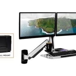 Sit Stand Dual Monitor Wall Mount Workstation & Computer Station with Keyboard Tray & CPU Holder