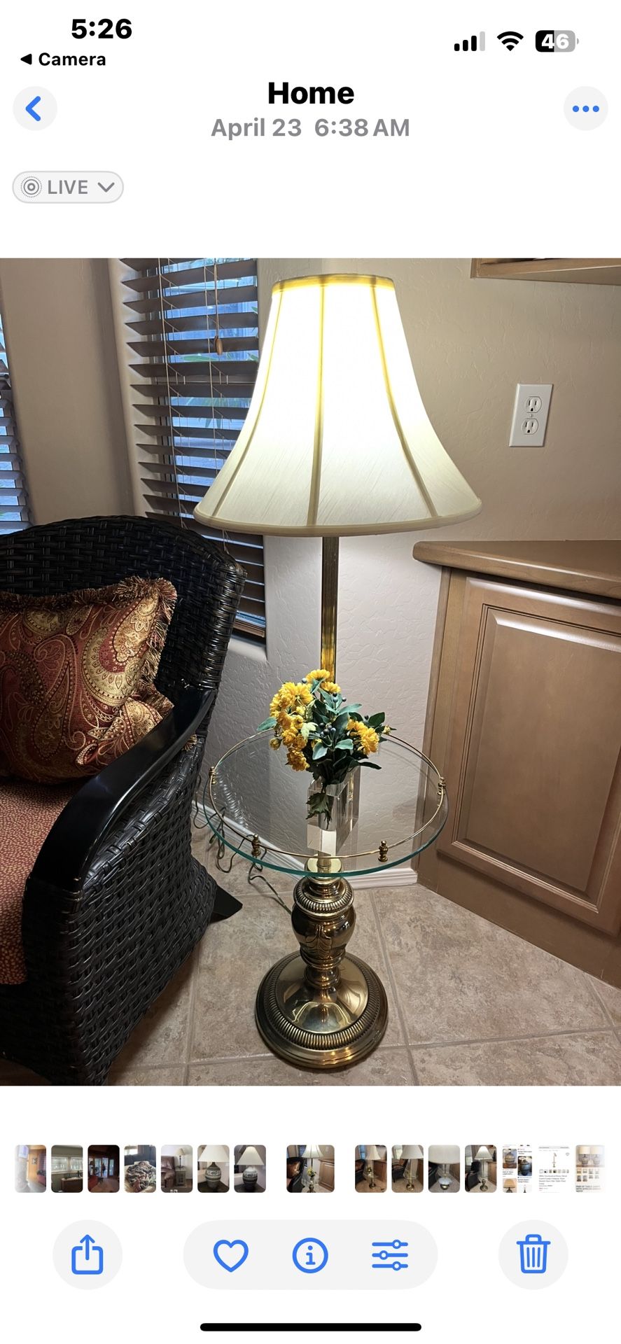 Brass W Glass Table 1980s MCM Floor Lamp