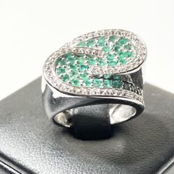 Size 5 1/4 emerald stones Ring, Sterling Silver “925”, “RST”, “Thailand”