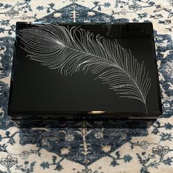 Max Studio Large Black and Silver Sparkle Feather Jewelry Box Organizer Feminine Home Decor Storage 