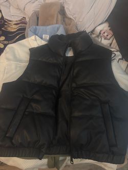 Black  Leather Puffer Vest