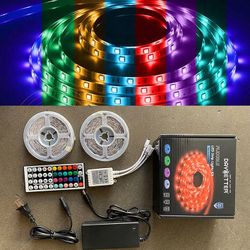 (NEW) $12 LED Strip Lights 32ft Long, Flexible 3m Tapes 5050 Rgb 300 Multi-Color Changing Set (44 Key Remote)