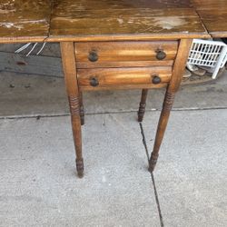 10th Century Antique Adorable Wood Table With Folding Sides N One Drawer $30  
