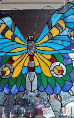 Luisa Butterfly Rainbow Stained Glass Art Panel- New- Located in Shelton